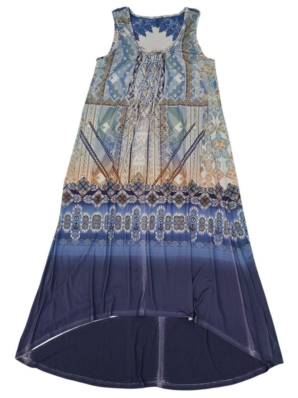 World Unity Blue/Multi Boho Wild Spirit Purity High Low Dress Women's Size Small - Picture 2 of 11